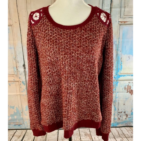 MISS ME Burgundy Multi Color Knit Lace Sweater - Picture 3 of 4